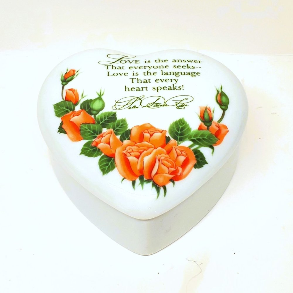 Heart Trinket Box Helen Steiner Rice Poem LOVE IS THE ANSWER Roses Porcelain